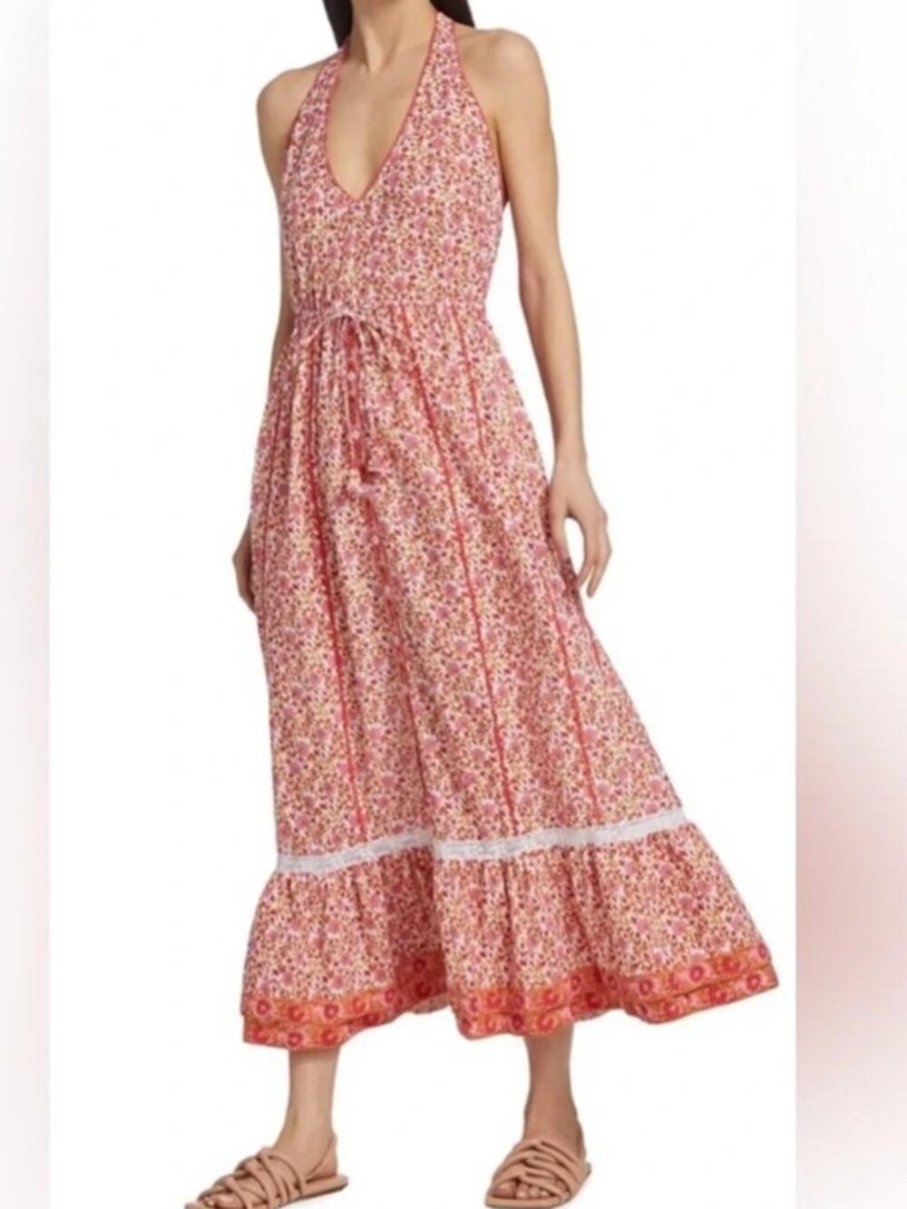 POUPETTE ST. BARTH Carine Floral Halter Maxi Tiered Dress Vacation Resort Size s